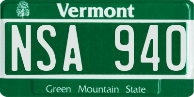 VT license plate NSA940