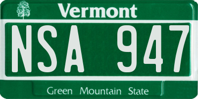 VT license plate NSA947