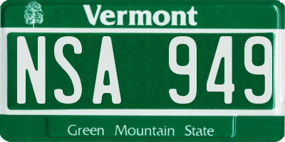VT license plate NSA949