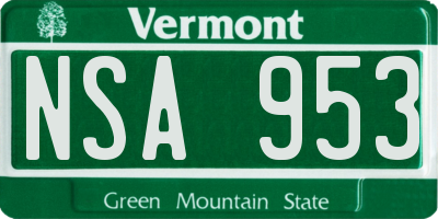 VT license plate NSA953
