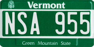 VT license plate NSA955