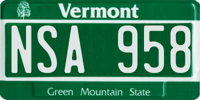VT license plate NSA958