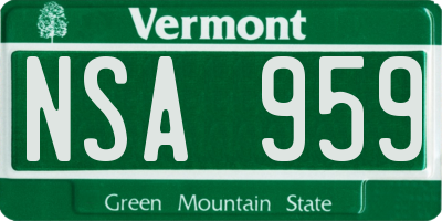 VT license plate NSA959