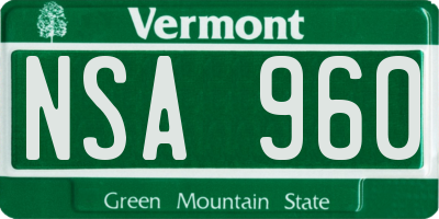 VT license plate NSA960