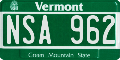 VT license plate NSA962
