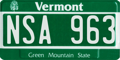 VT license plate NSA963