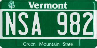 VT license plate NSA982