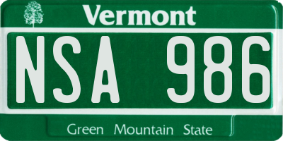 VT license plate NSA986