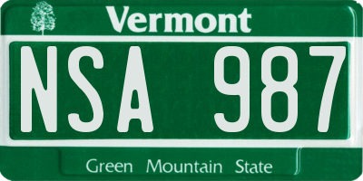 VT license plate NSA987