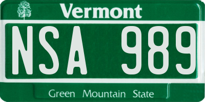 VT license plate NSA989