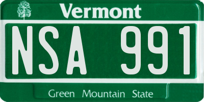 VT license plate NSA991
