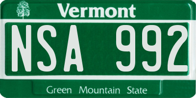 VT license plate NSA992