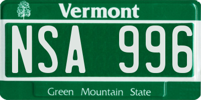 VT license plate NSA996