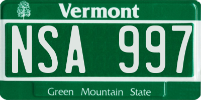 VT license plate NSA997