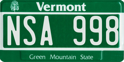 VT license plate NSA998