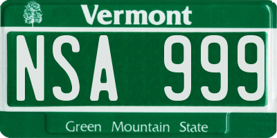 VT license plate NSA999