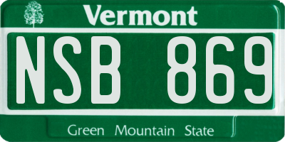 VT license plate NSB869