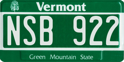 VT license plate NSB922