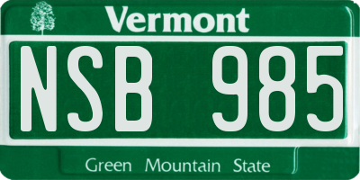 VT license plate NSB985