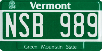 VT license plate NSB989