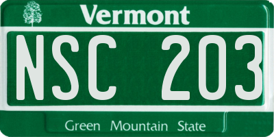 VT license plate NSC203