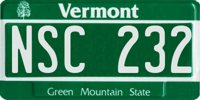 VT license plate NSC232