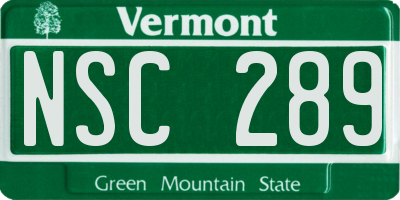 VT license plate NSC289