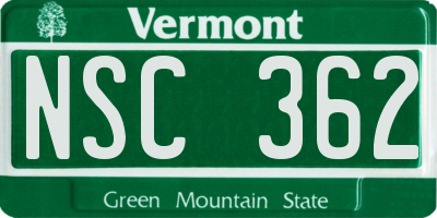 VT license plate NSC362