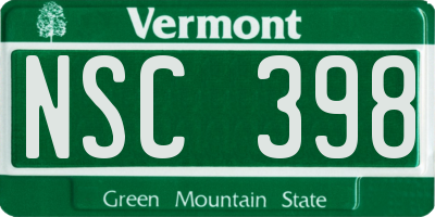 VT license plate NSC398