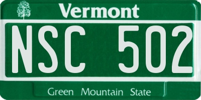 VT license plate NSC502
