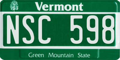 VT license plate NSC598