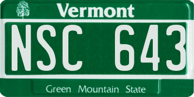 VT license plate NSC643