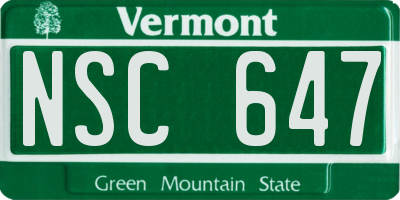 VT license plate NSC647