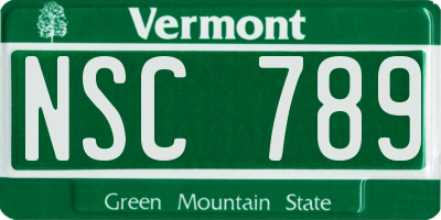 VT license plate NSC789