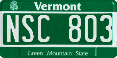 VT license plate NSC803