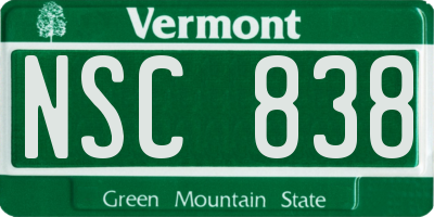 VT license plate NSC838
