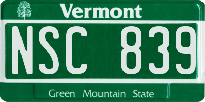 VT license plate NSC839
