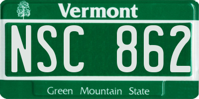 VT license plate NSC862