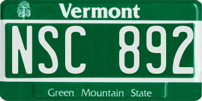 VT license plate NSC892