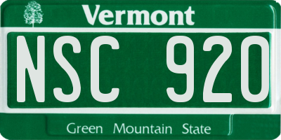 VT license plate NSC920