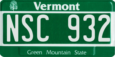 VT license plate NSC932