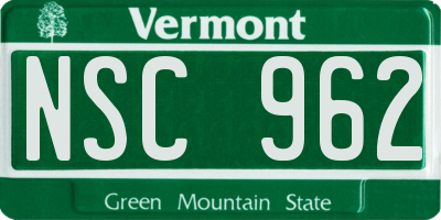 VT license plate NSC962