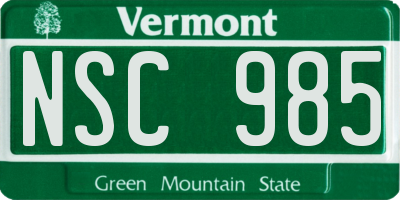VT license plate NSC985