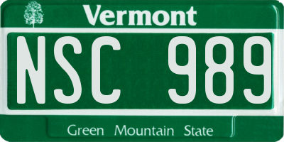 VT license plate NSC989
