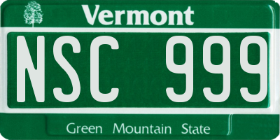 VT license plate NSC999