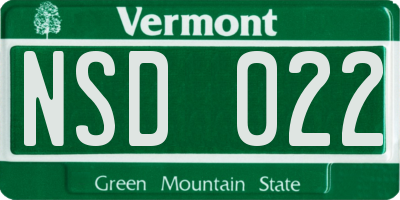 VT license plate NSD022