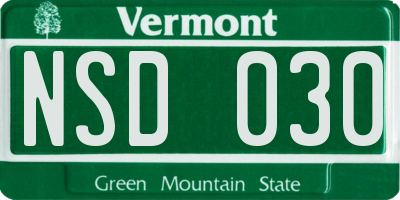 VT license plate NSD030