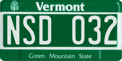 VT license plate NSD032