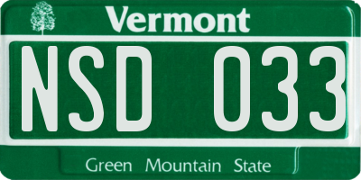 VT license plate NSD033