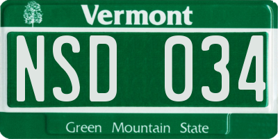 VT license plate NSD034